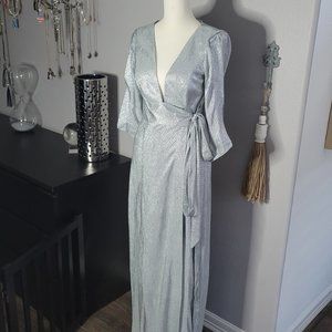 Free People Silver Metallic Wrap Maxi Dress